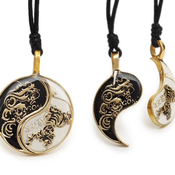 Dragon Tigre Yin Yang Collier Pendentif Meilleur Ami Fait à la main Bijoux en laiton Ying Yang Entreprise sociale