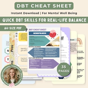 DBT Cheat Sheet Printable | DBT Workbook for Kids Teens Adults Skills for Kids | DBT Skill Cards Coping Skills Trauma Therapist Gift