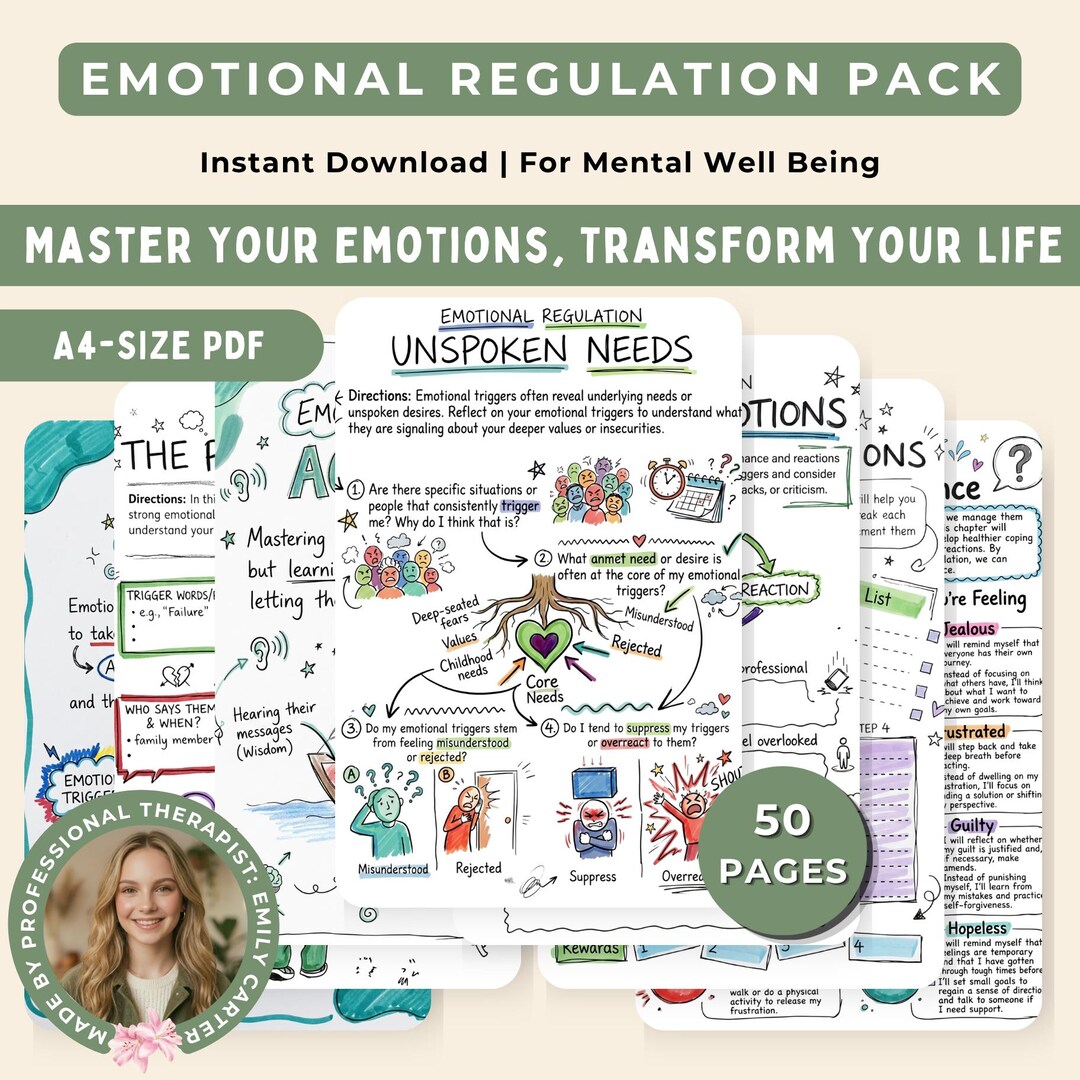 Emotional Regulation Workbook Bundle, Managing Emotions Worksheets ...