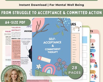 Acceptance & Commitment Therapy ACT Worksheet ACT Workbook, 28+ Worksheets, ACT Values, Mindfulness, Anxiety Relief, Coping Statements