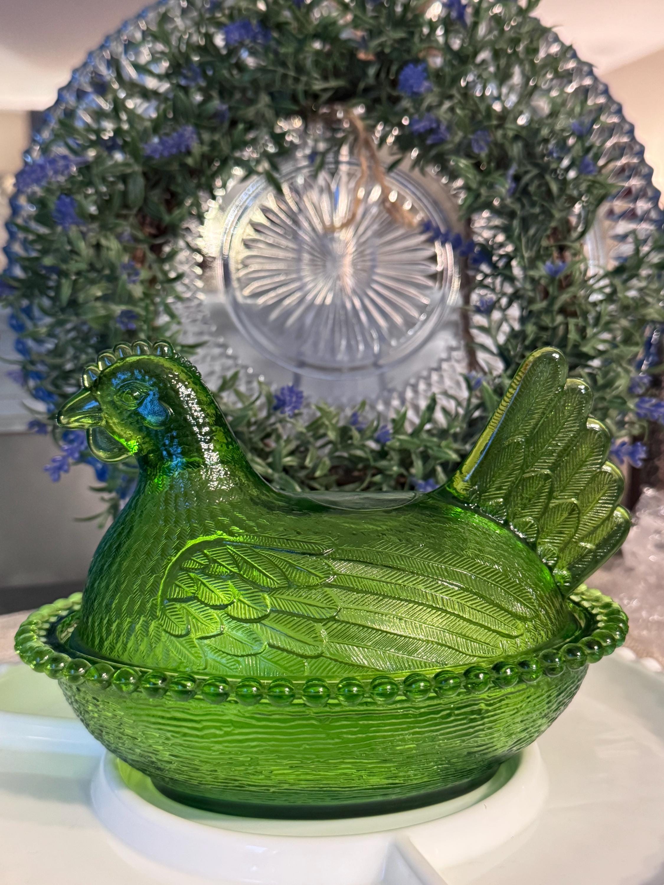 Indiana Glass Lime/emerald 7” Hen on Nest - Etsy