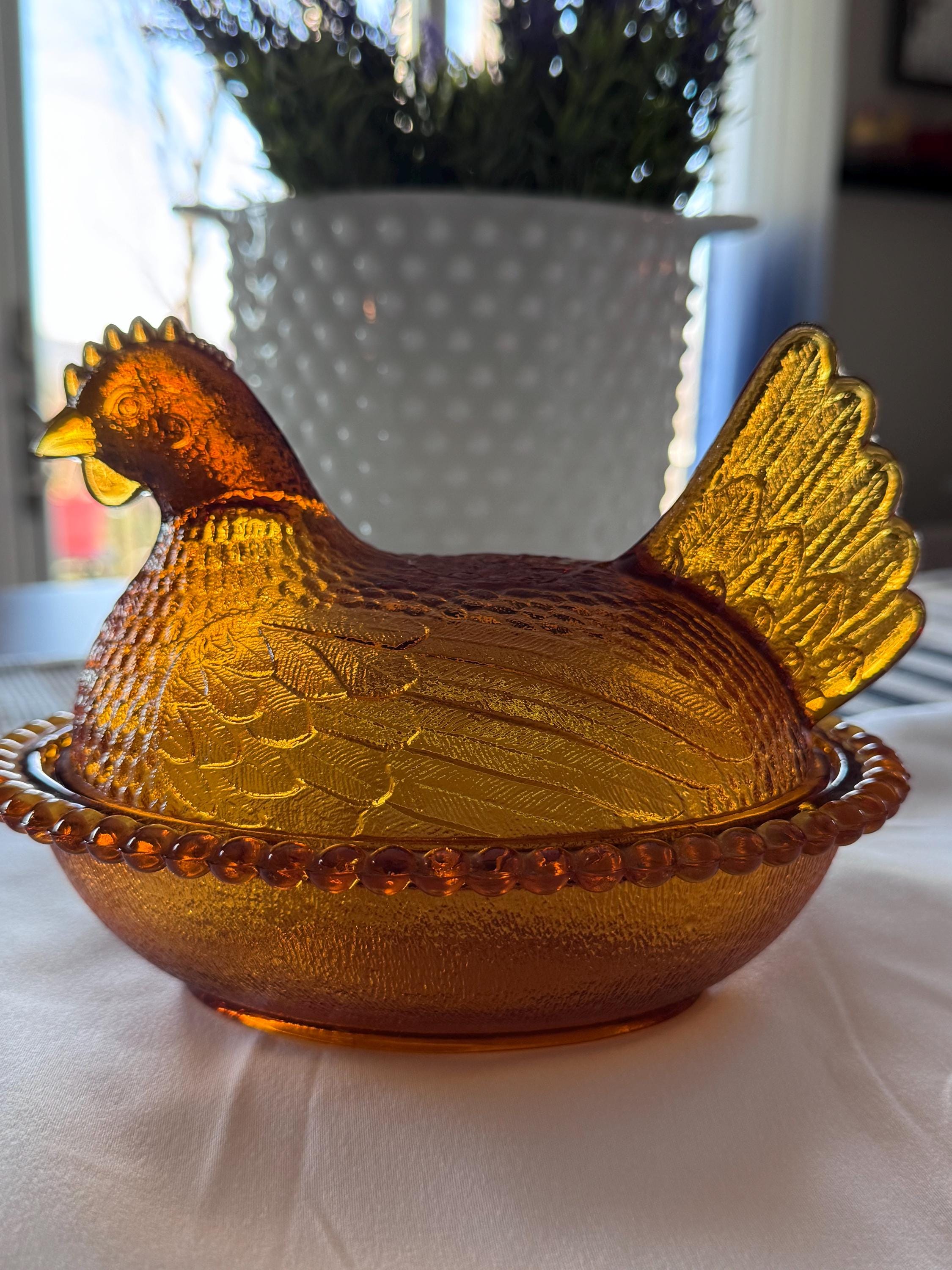 Vintage Amber Hen on Nest - Etsy