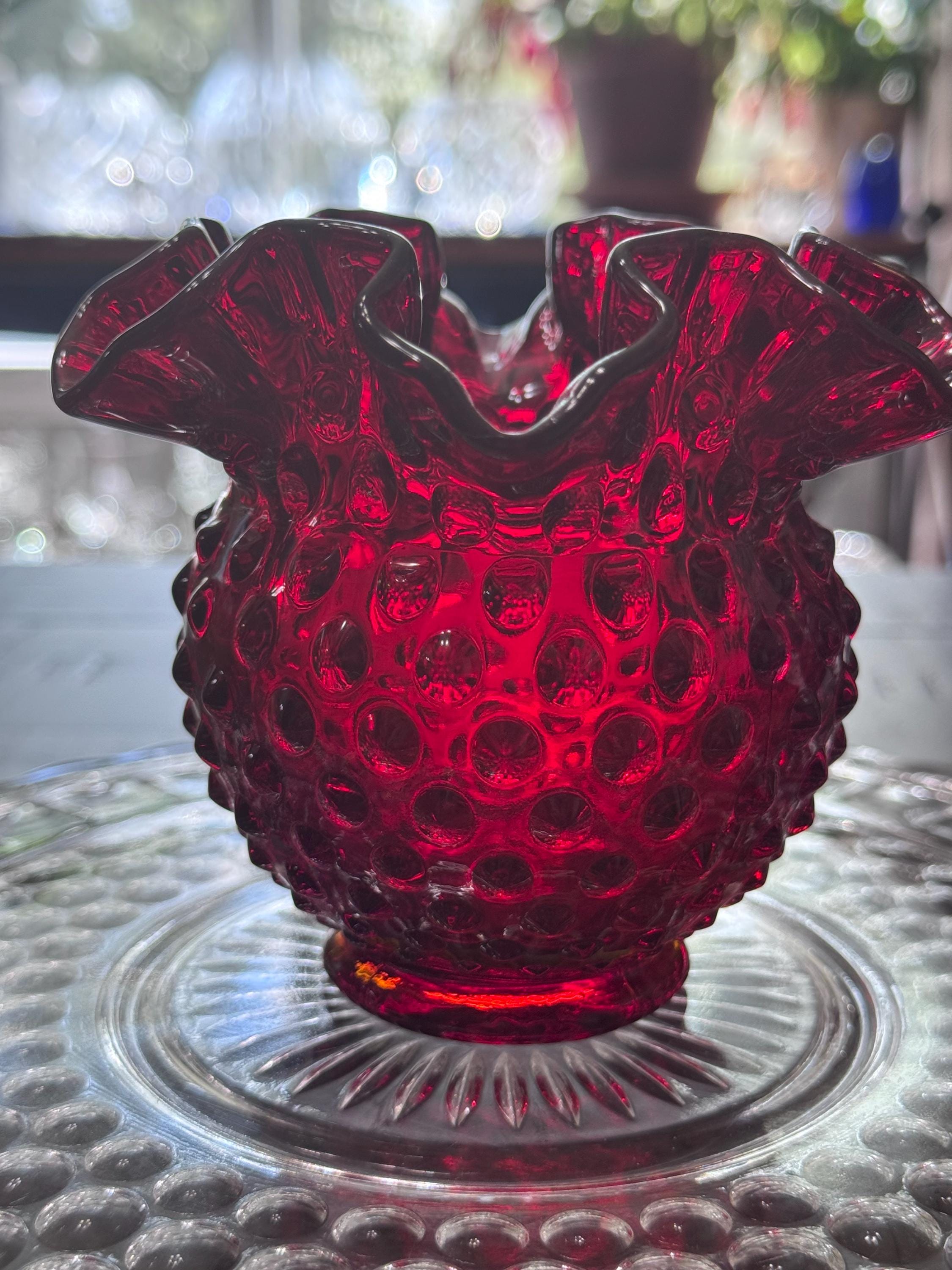 Red Fenton Glass Vase - Etsy