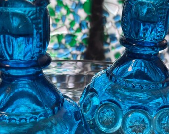 L.E. Smith Blue Moon and Stars Candleholders