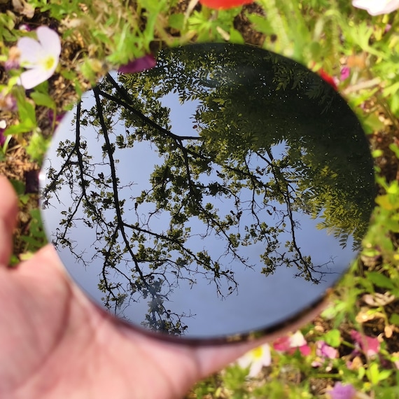 Genuine Obsidian Scrying Disc, Hand-Carved Spiritual Mirror, Wiccan Ritual Tool, Mystical Decor