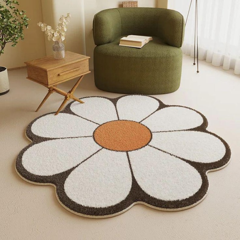 Daisy Shape Rug Tufted Daisy Flower Rug, Soft Plush Floral Accent Rug, Cozy Boho Home ...