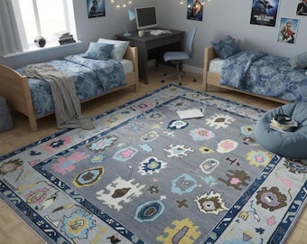 Handknuten abstrakt matta – Lyxig modern ullmatta med konstnärligt mönster.