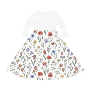 Watercolor Wildflower Pattern Dress | Long Sleeve Dance Dress