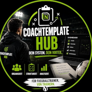 Fußball Trainer Notion Template / Trainingsplanung, Kader und Spielorganisation / Coaching System
