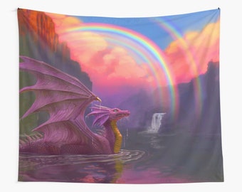 Dragon By the Bay, Rainbow, Purple Dragon Tapestry