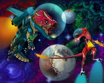 Astronaut Protoceratops and Velociraptor Space NASA Dinosaurs with Pluto