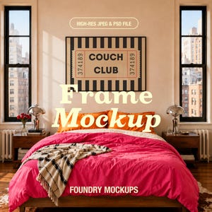 Bedroom Wall Art Mockup, Bold NYC Apartment Scene, 3:2 Landscape (PSD JPEG)