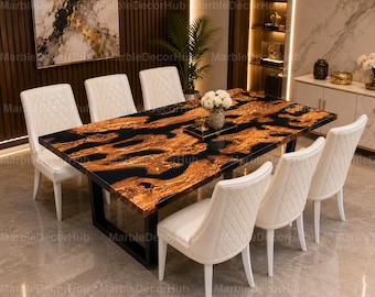 Luxury Black Epoxy River Dining Table, Handmade Olive Wood Resin Table, Modern Live Edge Dining Room Furniture, Custom Wood Slab Table