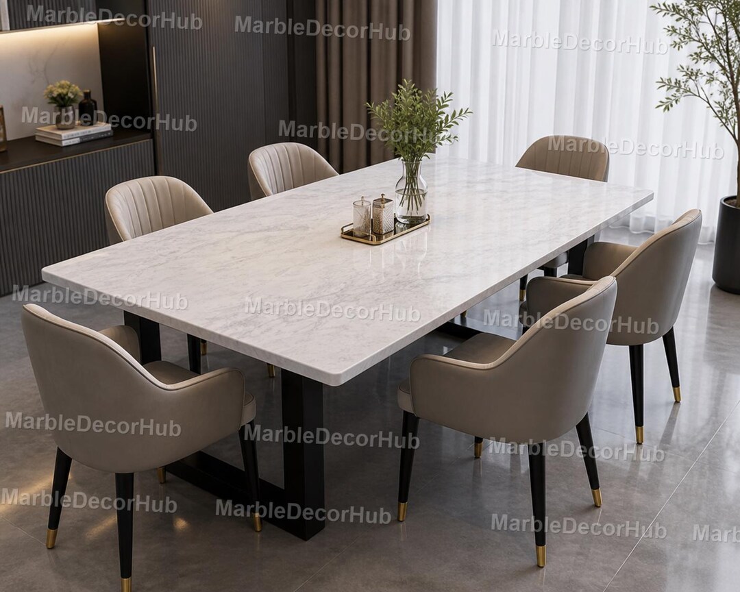 Luxury White Marble Dining Table – Modern Rectangular Stone Table ...