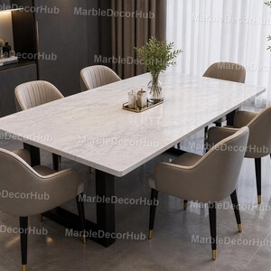 Mesa de comedor de mármol blanco de lujo – Mesa rectangular moderna de piedra – Elegante centro de mesa para el comedor Mesa de comedor minimalista de mármol