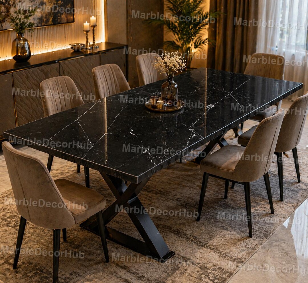 Luxury Black Marble Dining Table – Modern Rectangular Stone Table ...