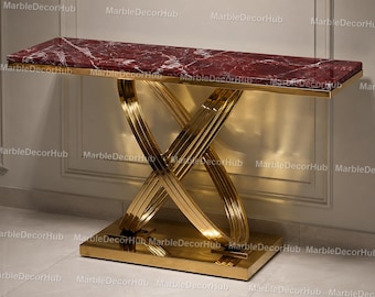 Luxury Rosso Levanto Marble Console Table Red Marble Console Table Handmade Marble Console Table Modern Foyer Accent  Marble Entryway Table