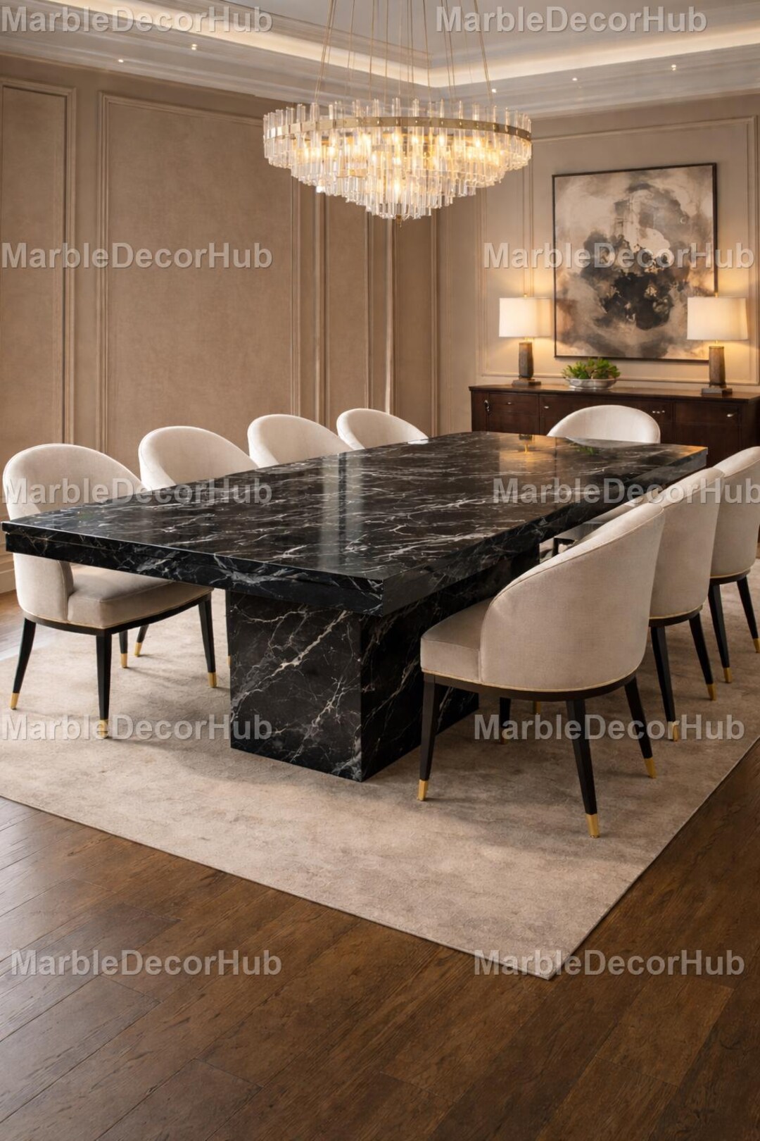 Black Spider Marble Dining Table – Luxury Black Stone Table – Modern ...