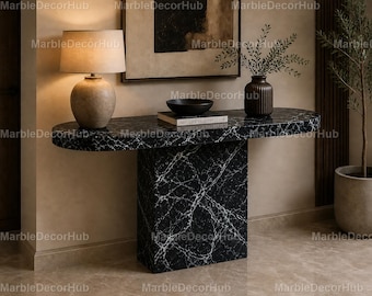 Mesa consola de mármol negro, mesa de entrada moderna, consola de piedra de lujo, mesa de pasillo minimalista, mesa consola de mármol Nero Marquina, M