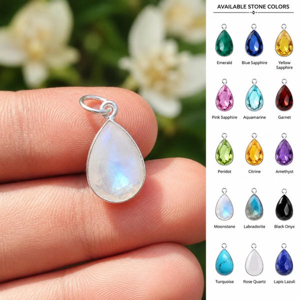 Pear Moonstone Pendant in 925 Sterling Silver, Handmade Teardrop June Birthstone Jewelry | Dainty Minimal Gift for Women