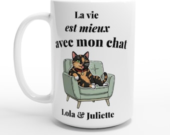 Mug Chat Personnalisé - Tasse en Céramique mignonne, 15 oz, Passe au Lave-Vaisselle et Micro-ondes