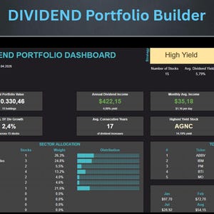 Dividend Portfolio Builder Google Sheets | 4 Strategies | Live Stock Prices | Passive Income Tracker | Digital Download