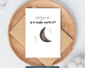 Inspirerend citaatshirt en bladwijzer: "Is het echt de moeite waard... wat je doet?"