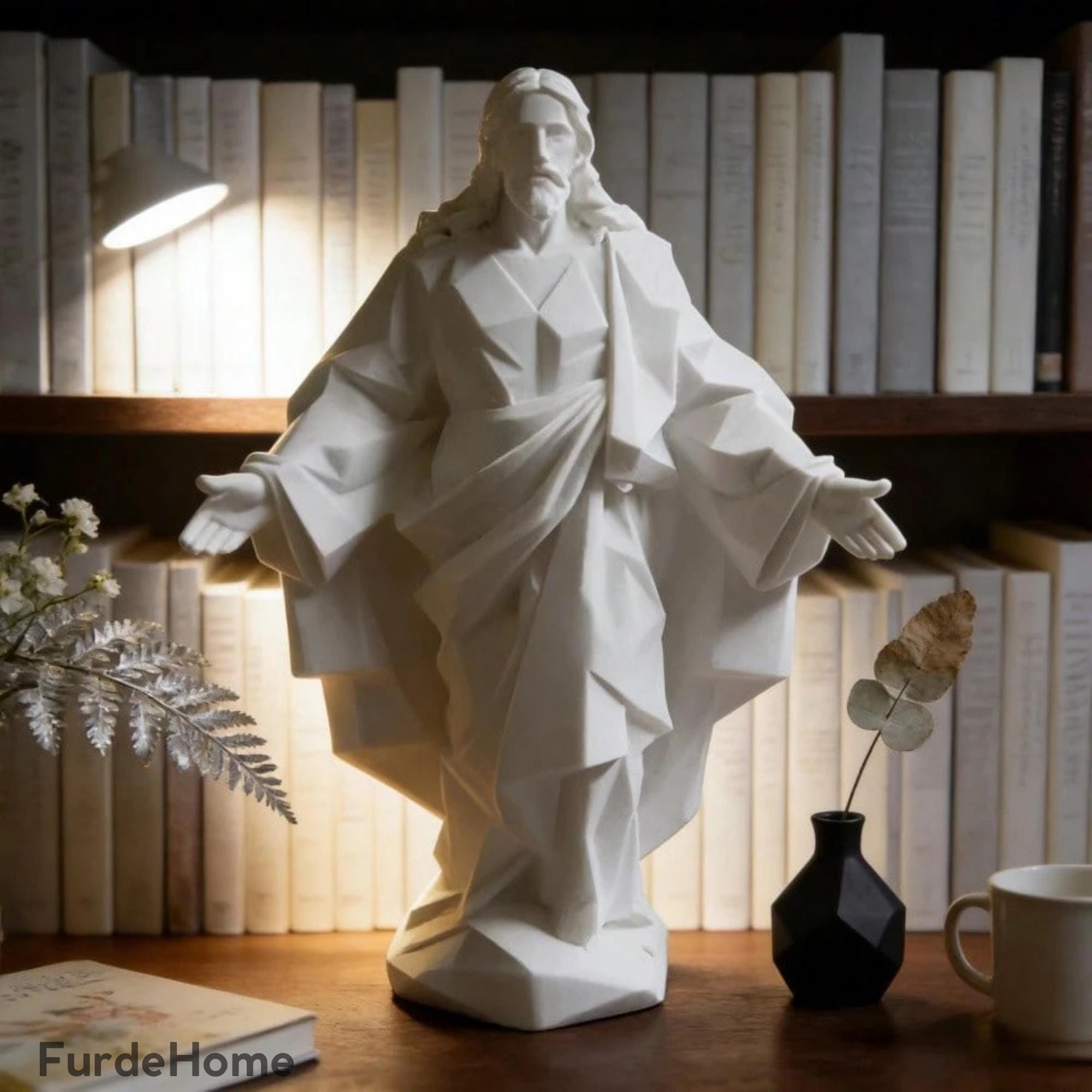 Geometric Jesus Statue White Resin Christian Home Decor Spiritual Desk ...