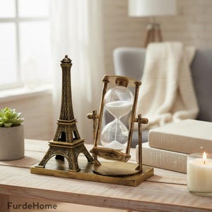 Horloge tournante vintage avec minuterie, sablier, tour Eiffel en métal, décoration de bureau en métal