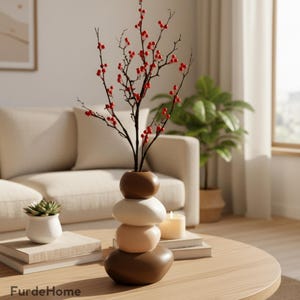 Stacked Stone Resin Vase Sculpture Neutral Geometric Pebble Decor