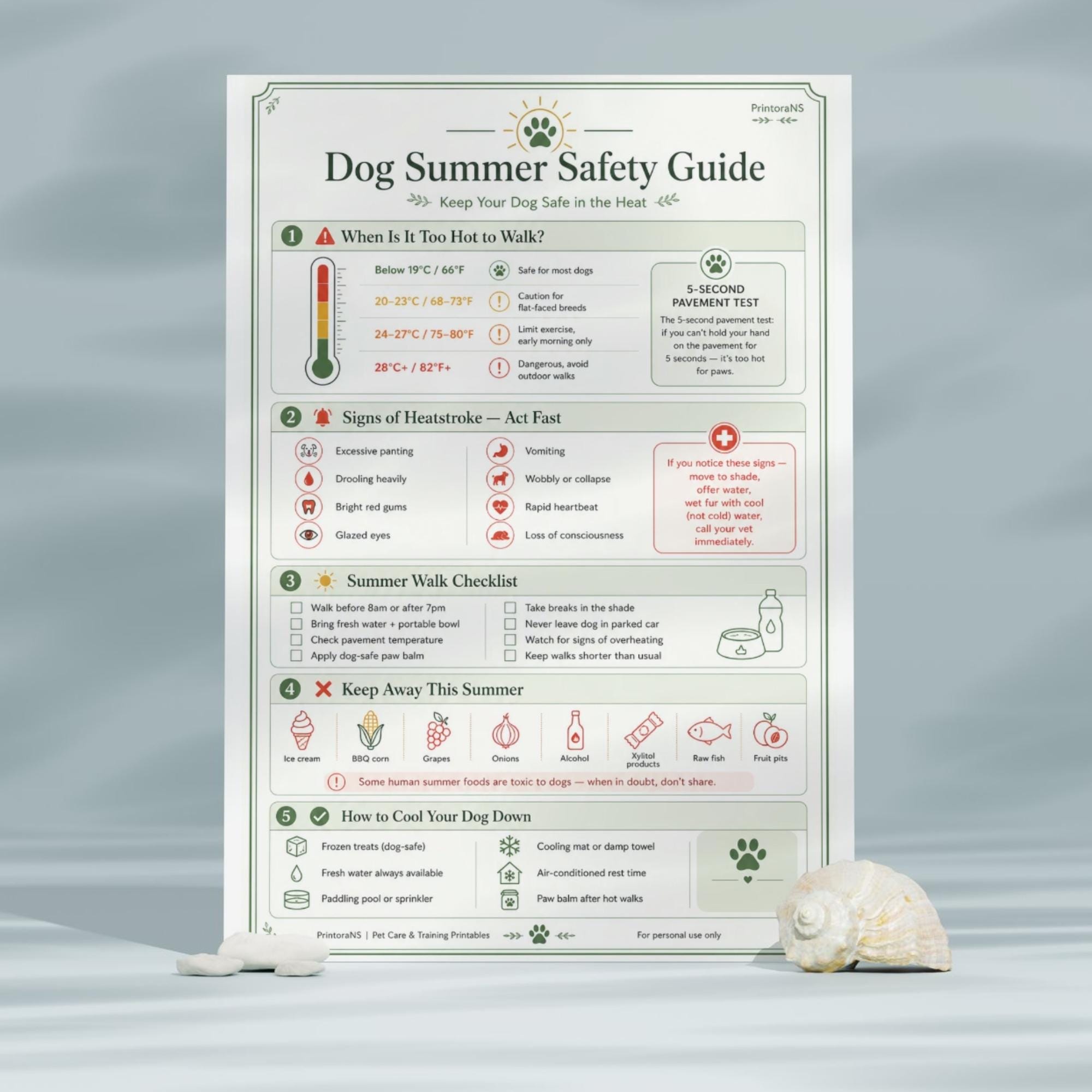 Dog Summer Safety Guide Printable PDF, Hot Weather Dog Care Chart ...