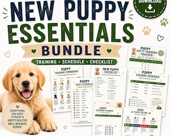 New Puppy Essentials Bundle Printable PDF, Puppy Training Plan, Potty Training, Feeding Schedule, Daily Routine, New Dog Owner Gift A4 US