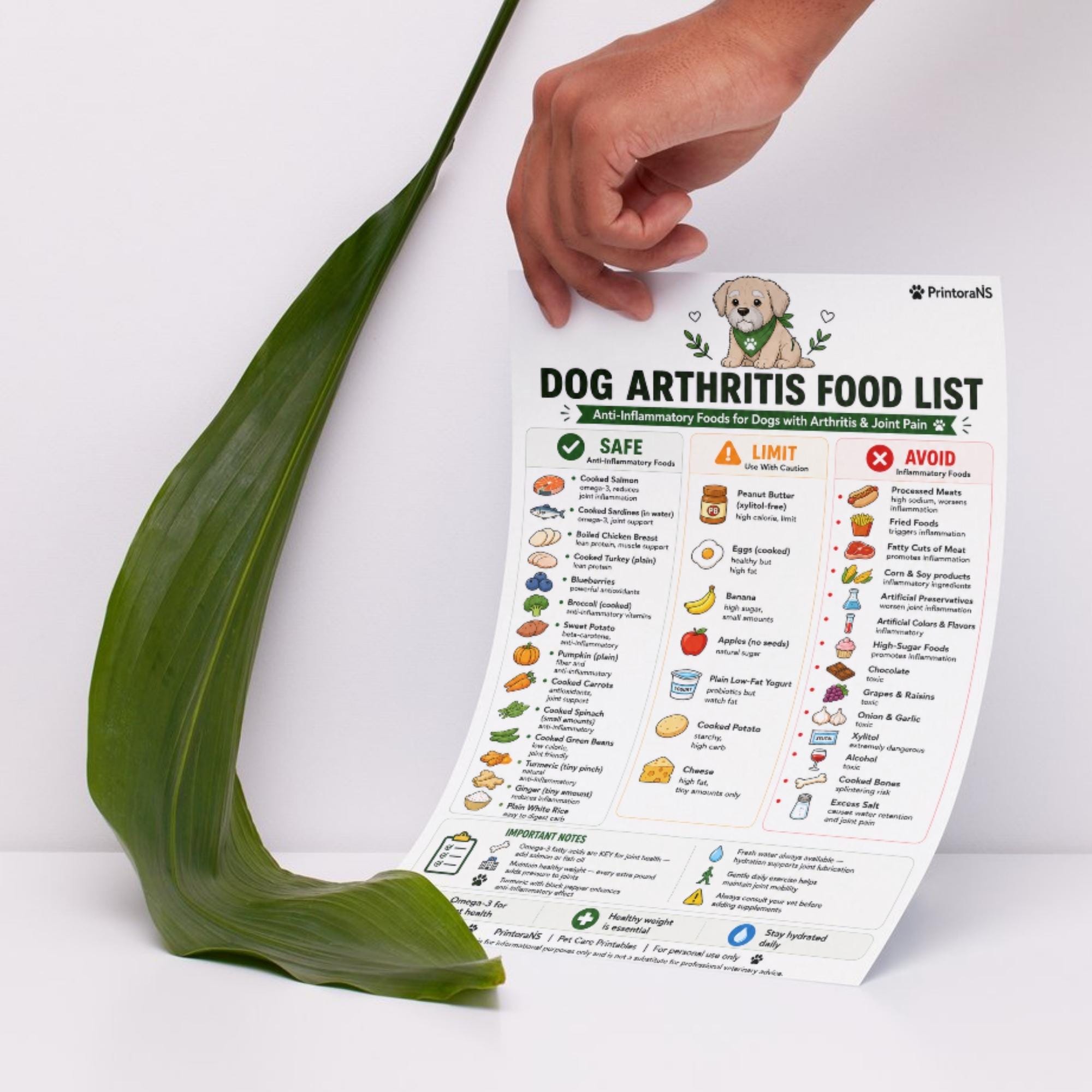 Dog Arthritis Food List Printable PDF, Anti-inflammatory Dog Food Chart ...