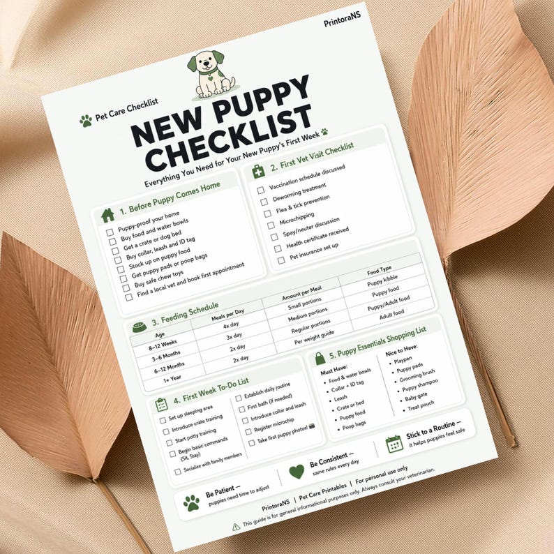 New Puppy Checklist Printable PDF, New Puppy Essentials List, First ...