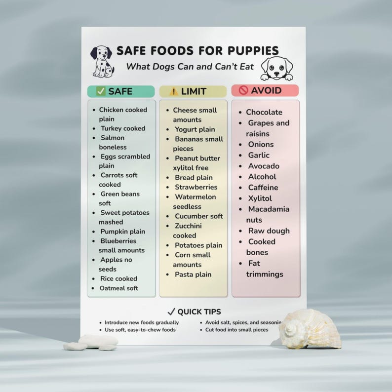 What Puppies Can and Can’t Eat Printable, Safe Foods for Puppies, Toxic ...