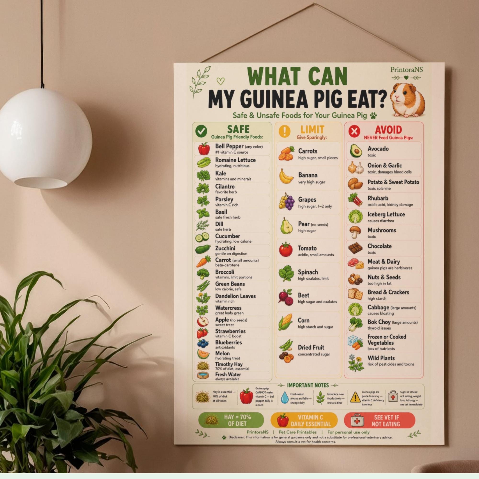 What Can My Guinea Pig Eat Printable, Safe Unsafe Guinea Pig Food Chart ...
