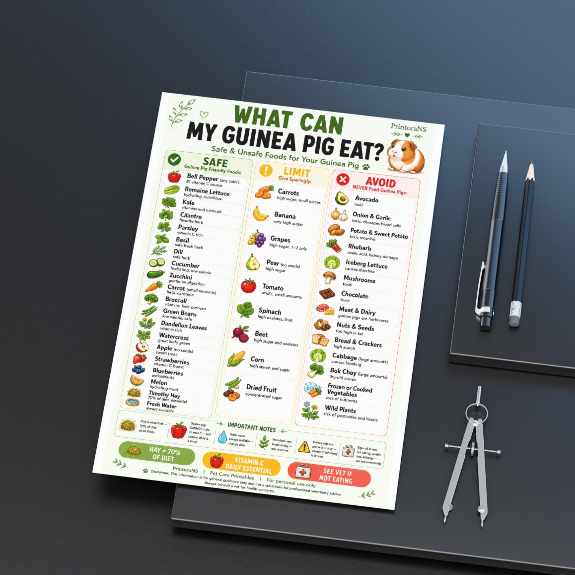 What Can My Guinea Pig Eat Printable, Safe Unsafe Guinea Pig Food Chart ...