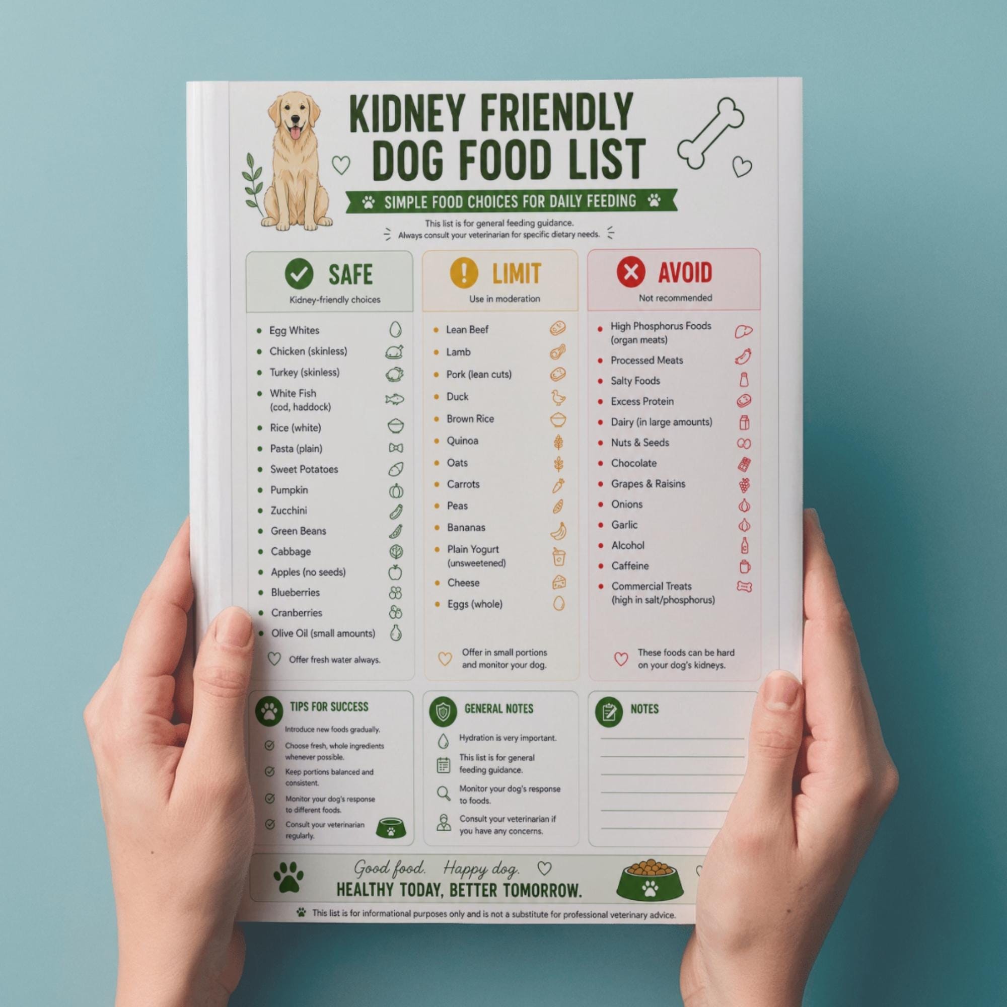 Kidney Friendly Dog Food List Printable PDF, CKD Dog Diet Chart, Dog ...
