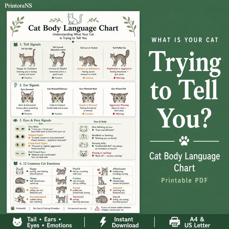 Simple Cat Behaviour Chart.pdf Cat Body Language Chart Printable PDF, Cat Emotions Guide, What Your ...