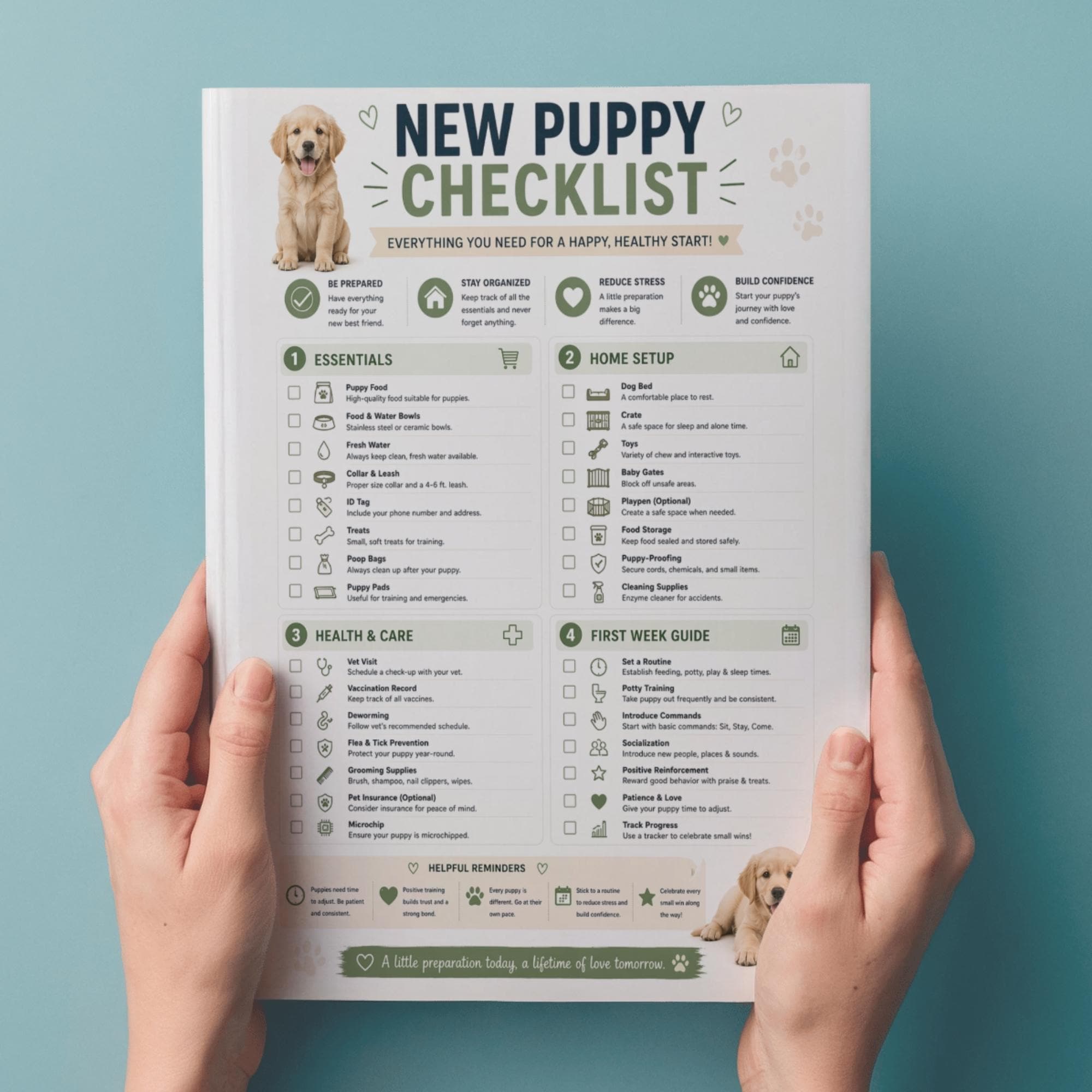 New Puppy Checklist Printable PDF, Dog Essentials List, First Week ...