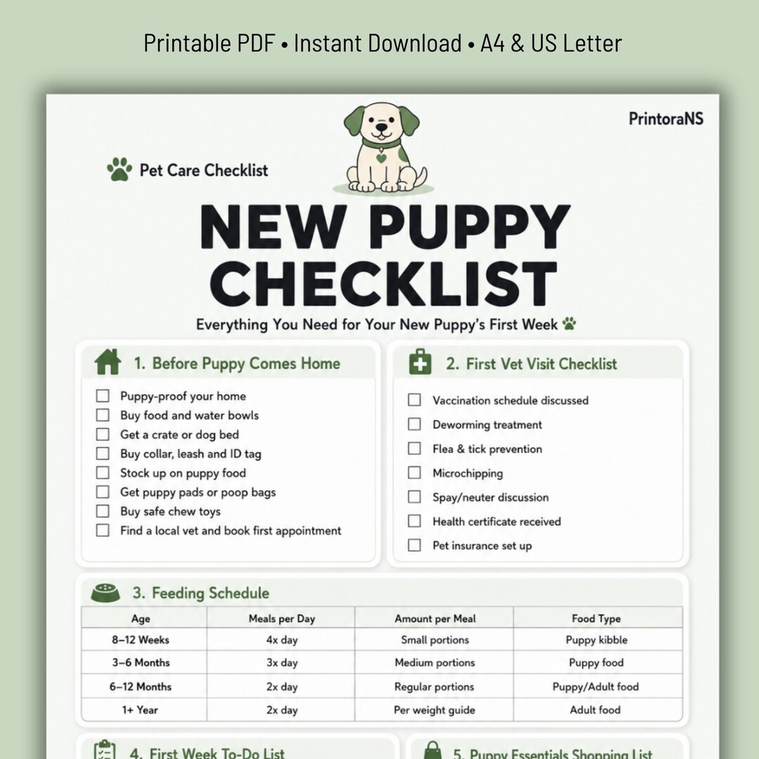 New Puppy Checklist Printable PDF, New Puppy Essentials List, First ...
