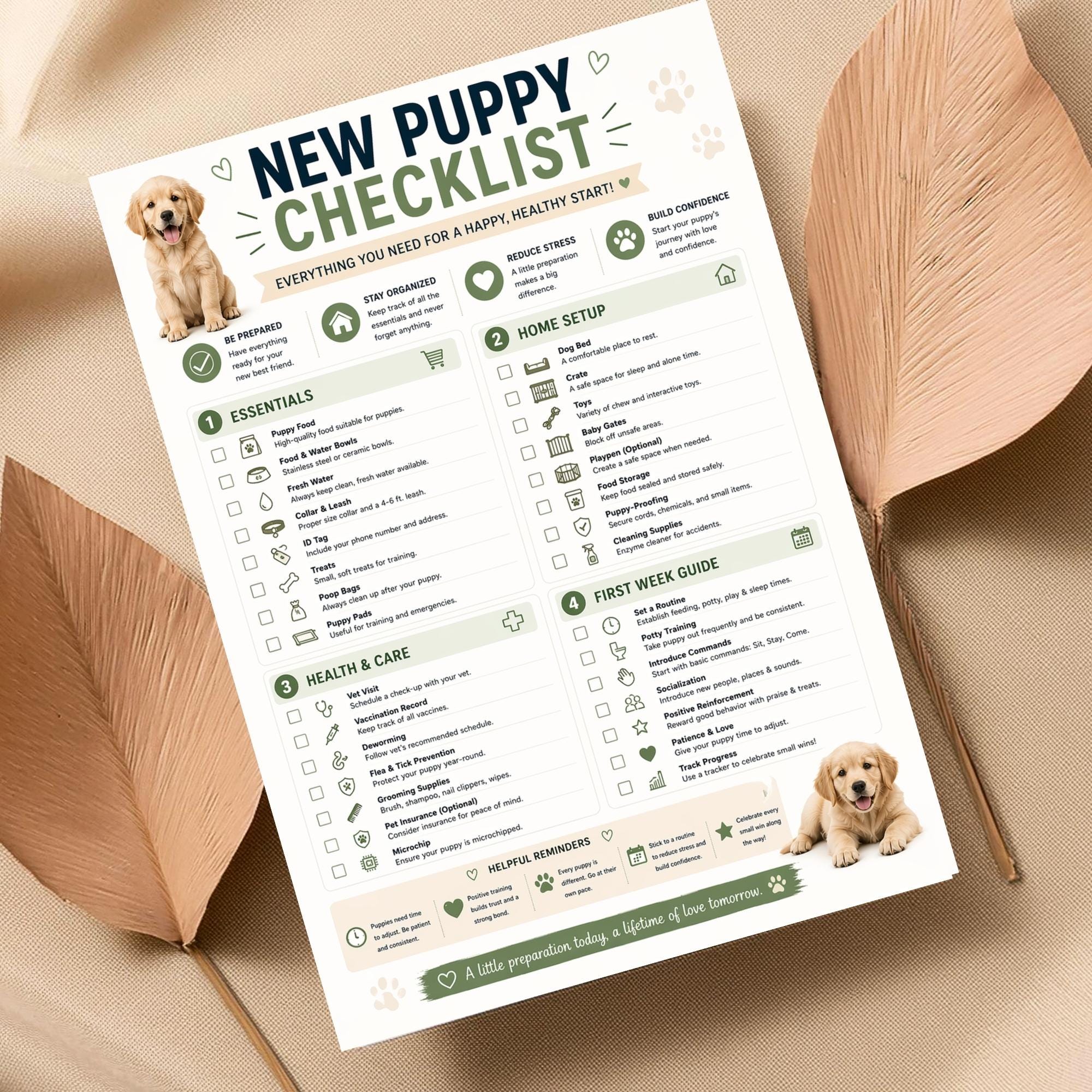 New Puppy Checklist Printable PDF, Dog Essentials List, First Week ...