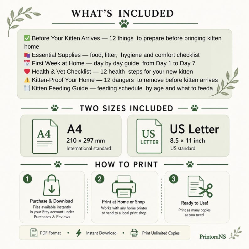 New Kitten Checklist Printable PDF, First Week With Kitten Guide, New ...