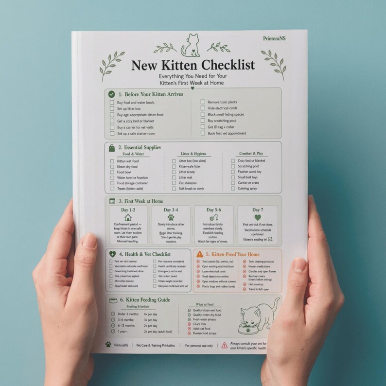 New Kitten Checklist Printable PDF, First Week With Kitten Guide, New ...