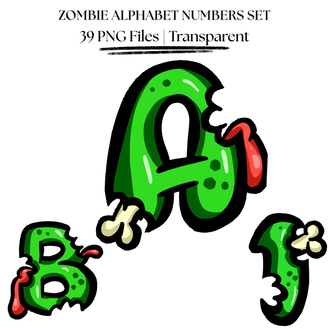 Zombie Number Ront Zombie Alphabet Numbers PNG | Monster Letters Number Set | Green Horror ...