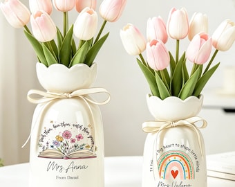 Jarrón de flores personalizado para profesor, regalo de agradecimiento para profesor, jarrón de flores para profesor, regalo de regreso a clases, nunca olvides la diferencia que marcas, gracias