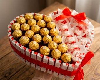 Heart Chocolate Box | Ferrero Rocher, KitKat Arrangement | Romantic Candy Gift