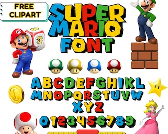 Super Mario Schrift PNG Alphabet Zahlen Clipart, Geburtstag Party Dekor (Instant Download)