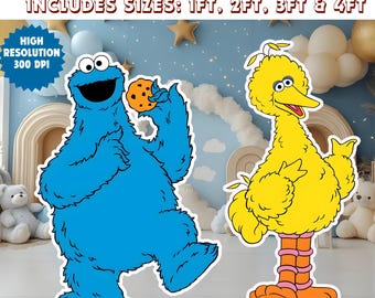 Sesame Street Big Bird Cookie Monster Standees | Life Size Party Prop (Digital Download)