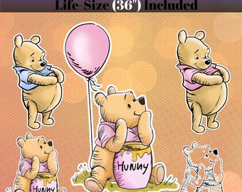 Winnie the Pooh Life-Size Standee Bundle, 5 Poses, Birthday Decor (Digital Download)